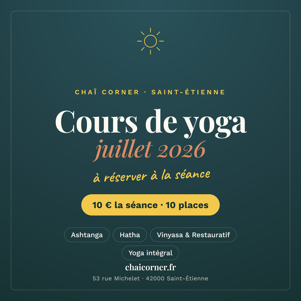 Cours de yoga de juillet 2026